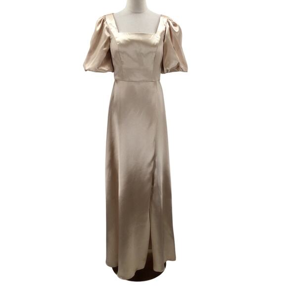 AW BRIDAL 6 S Champagne cream satin bridesmaid forma party maxi dress NEW B113 - Picture 2 of 9